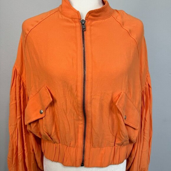 Free People Womens On Pointe Bomber Jacket Zip Front Slouchy Orange Size Small - Picture 5 of 14